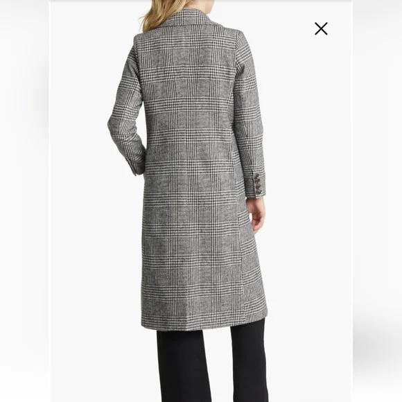 Halogen Tailored Double Breasted Long Plaid Coat - Picture 3 of 7